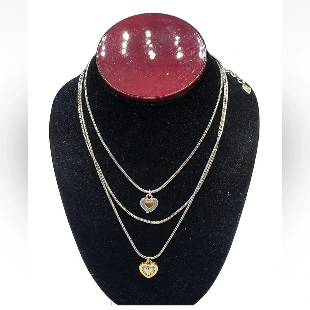 BRIGHTON Layered Necklace Choker Heart Pendants Reversible Love Fashion Jewelry - Picture 1 of 10